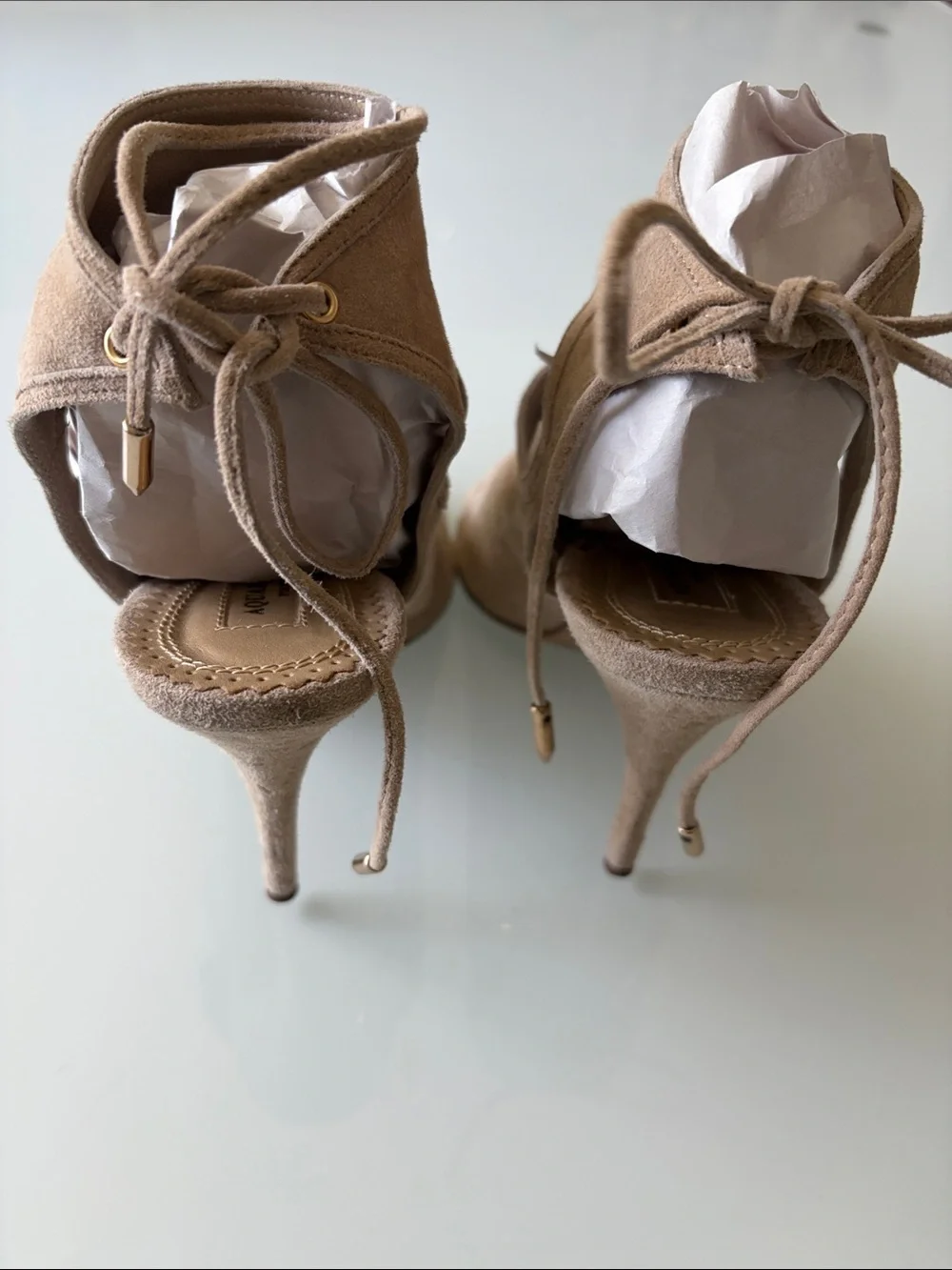 Aquazzura  Nude Sexy Thing Suede Peep Toe Bootie in soft nude suede. Sz 6